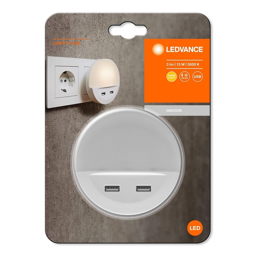 Ledvance - Veilleuse LED à brancher sur prise avec capteur LUNETTA 2xUSB LED/13W/230V