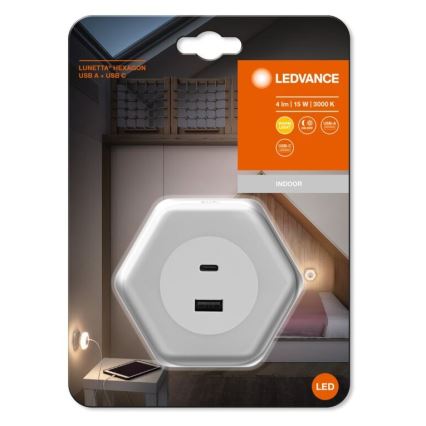 Ledvance - Veilleuse sur prise avec USB LUNETTA LED/15W/230V