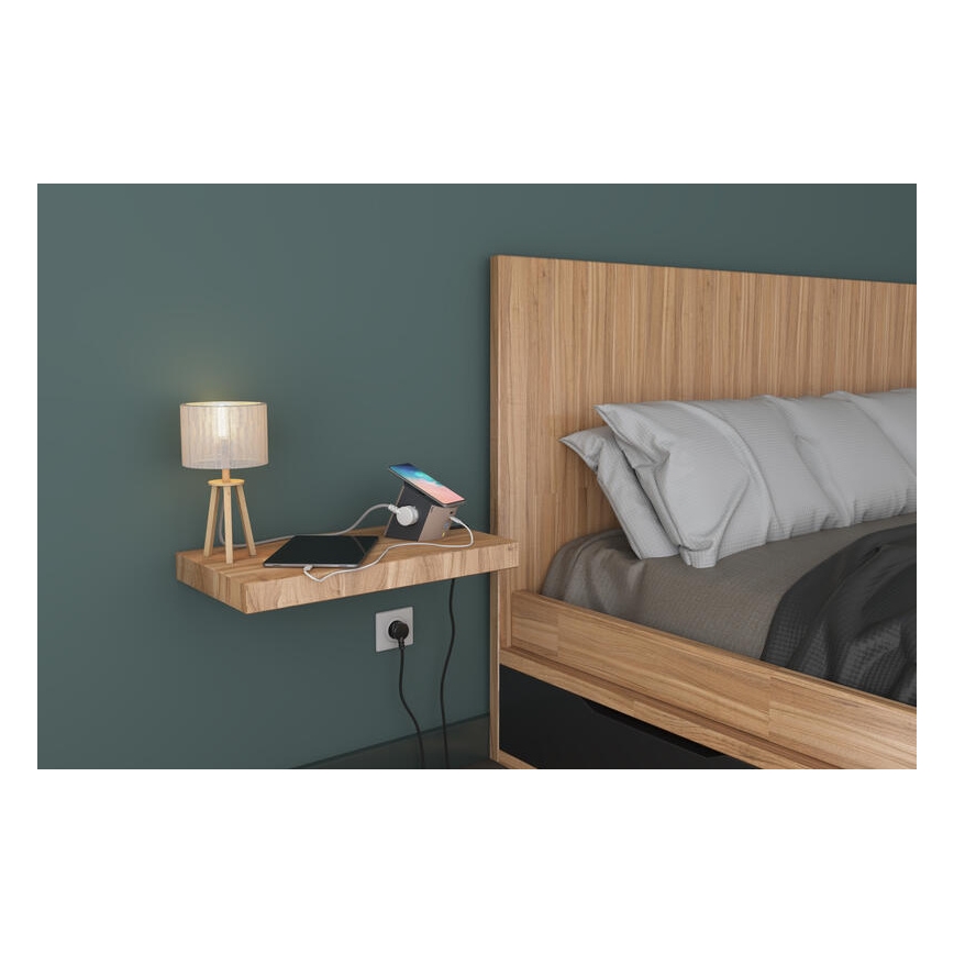 Legrand 049402 - Multi-prise avec interrupteur 2Z Type E + USB-A + USB-C et charge sans fil 10W 2m marron