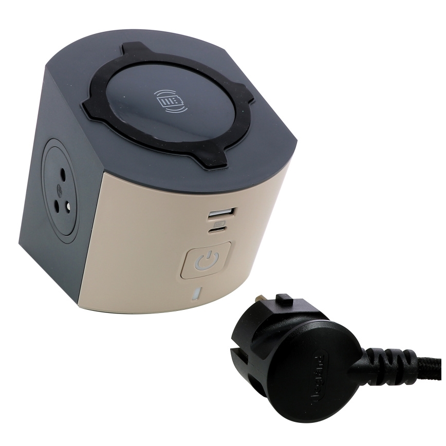 Legrand 049402 - Multi-prise avec interrupteur 2Z Type E + USB-A + USB-C et charge sans fil 10W 2m marron