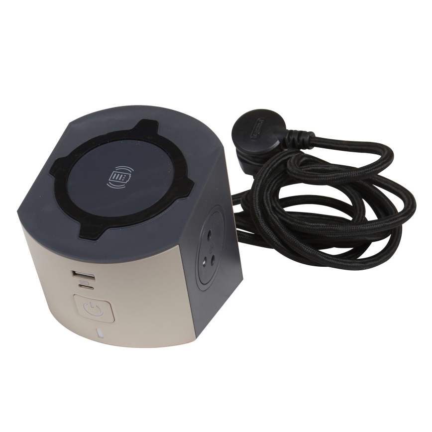 Legrand 049402 - Multi-prise avec interrupteur 2Z Type E + USB-A + USB-C et charge sans fil 10W 2m marron
