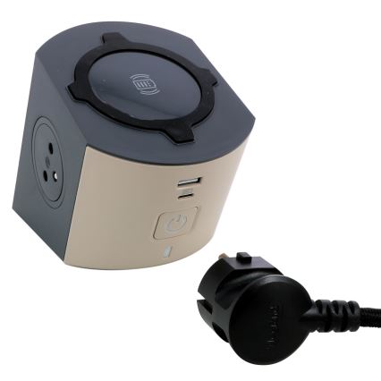 Legrand 049402 - Stekkerdoossplitter met schakelaar 2Z Type E + USB-A + USB-C en draadloos opladen 10W 2m bruin