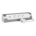 Legrand 049406 - Rallonge 3 prises Type E + USB-A + USB-C, 1 m, argenté/blanc