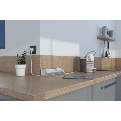 Legrand 049406 - Verlengsnoer 3-voudig Type E + USB-A + USB-C 1 m zilver/wit