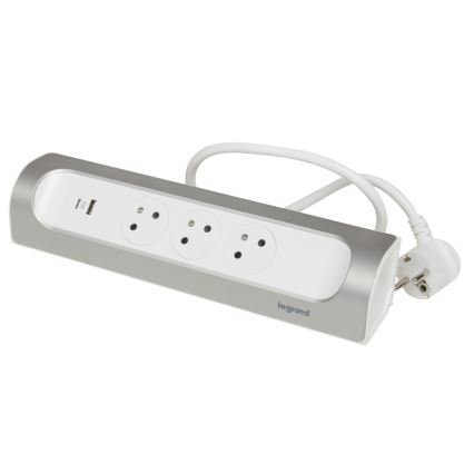 Legrand 049406 - Verlengsnoer 3Z Type E + USB-A + USB-C 1m zilver/wit