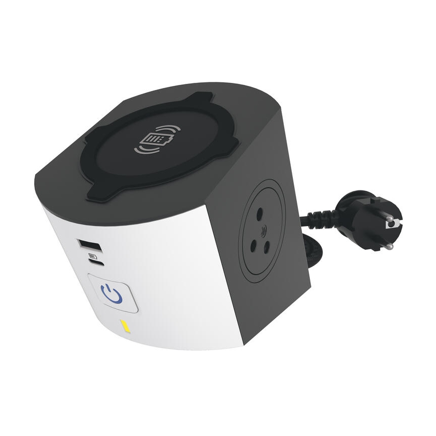 Legrand 049412 - Multi-prise avec interrupteur 2Z Type E + USB-A + USB-C et charge sans fil 10W 2m blanc