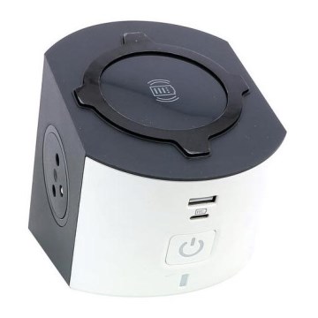 Legrand 049412 - Stekkerdoossplitter met schakelaar 2Z Type E + USB-A + USB-C en draadloos opladen 10W 2m wit