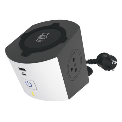 Legrand 049412 - Stekkerdoossplitter met schakelaar 2Z Type E + USB-A + USB-C en draadloos opladen 10W 2m wit