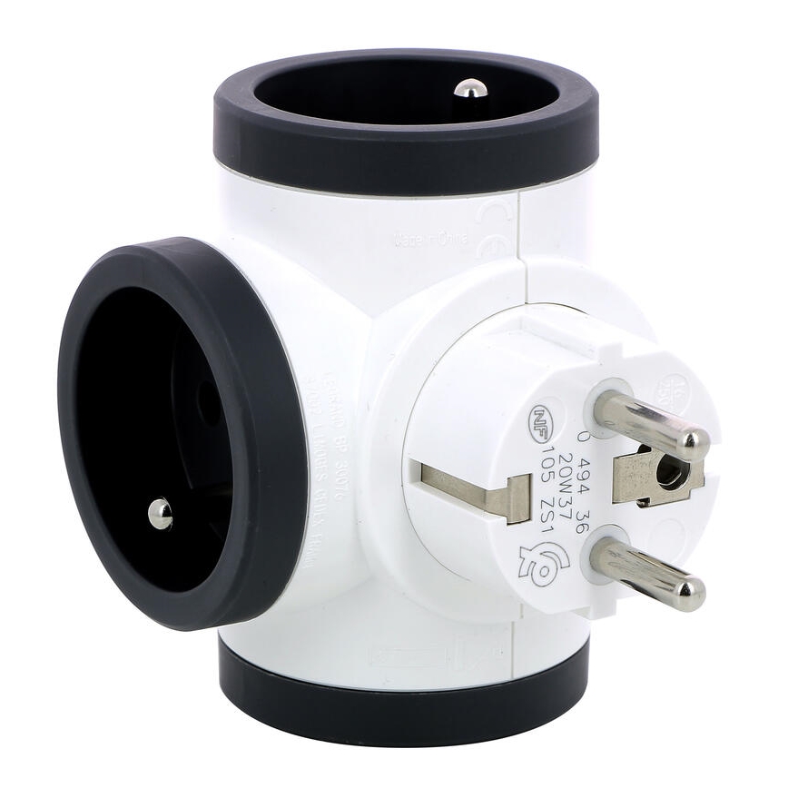 Legrand 049436 - Multiprise swivel 3Z Type E blanc/noir