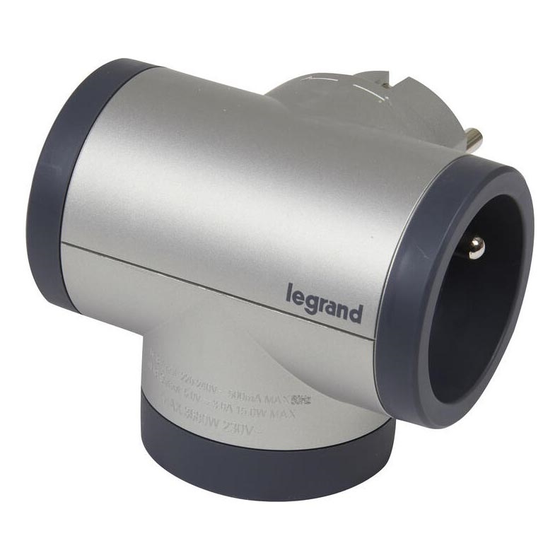 Legrand 049439 - Verdeelstekker roterend 2Z Type E, F + USB-A + USB-C zilver/zwart