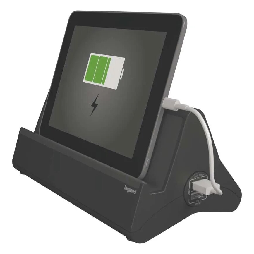 Legrand 050411 - Rallonge avec interrupteur et support de tablette 3Z Type E + 2 x USB-A 1,5m noir