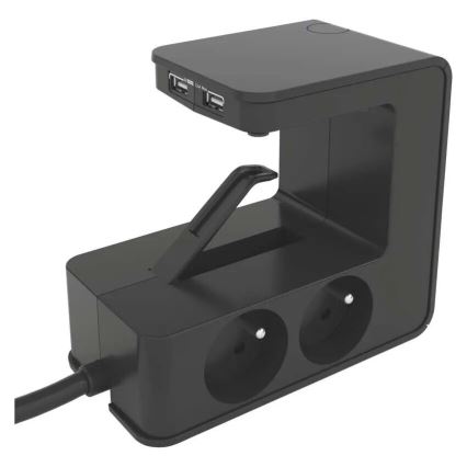 Legrand 050412 - Verlengkabel met schakelaar voor tafelblad 4Z Type E + 2x USB-A 1,5m zwart