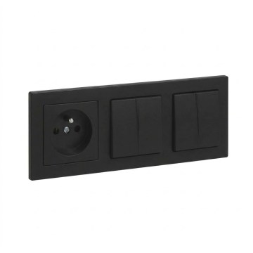 Legrand - 2x double interrupteur va-et-vient č. 5 et prise domestique avec cadre SUNO 250V, de couleur noire