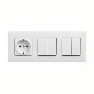 Legrand - 2x dubbele serie-schakelaar nr. 5 en huishoudelijke SCHUKO-wandcontactdoos met afdekraam NILOE STEP 250V wit