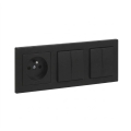 Legrand - 2x dubbele serienschakelaar nr. 5 en stopcontact met afdekraam SUNO 250V zwart