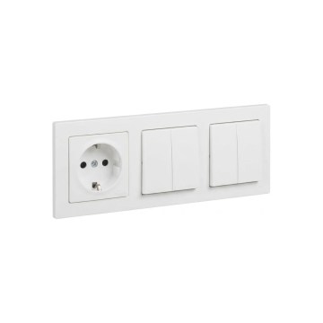 Legrand - 2x interrupteur double en série č. 5 et prise domestique SCHUKO avec cadre SUNO 250V blanc