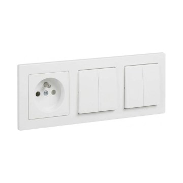 Legrand - 2x interrupteur double série n°5 et prise murale avec cadre SUNO 250V blanc