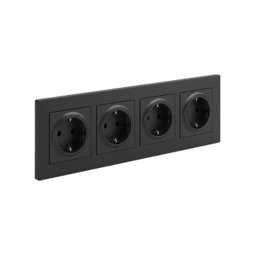 Legrand - 4-voudig SCHUKO stopcontact met afdekraam NILOE STEP 250V zwart
