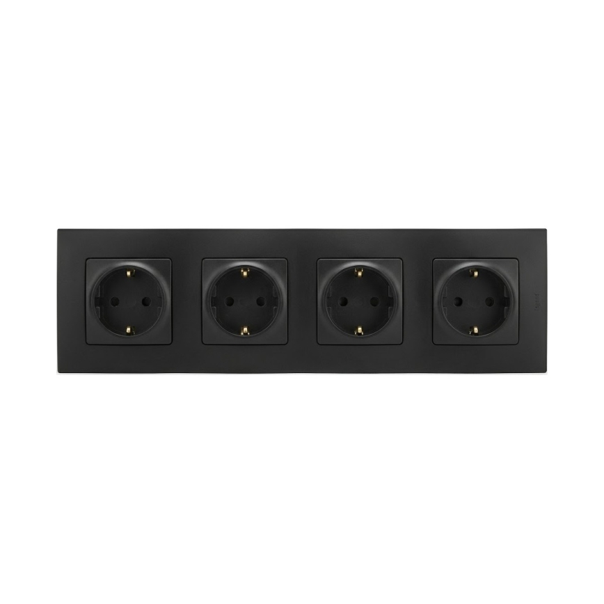 Legrand - 4-voudig SCHUKO stopcontact met NILOE afdekraam 250V zwart