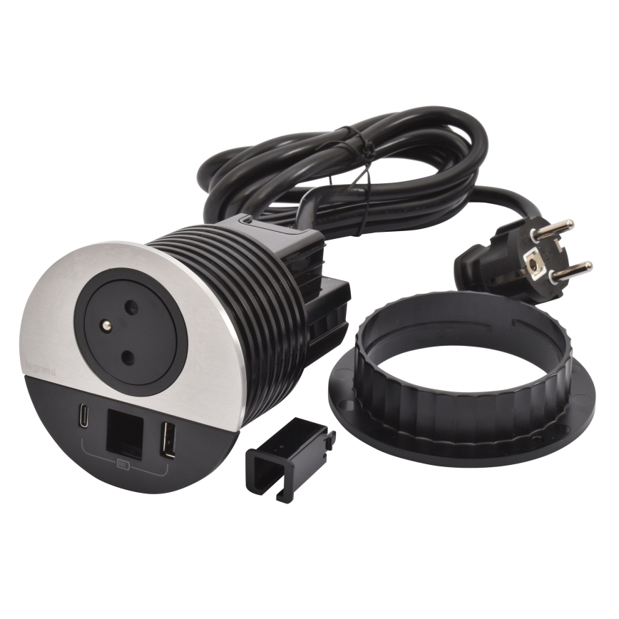 Legrand 654708 - Colonne de prises pour table 1x230V + USB-A + USB-C + RJ45