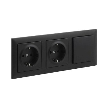 Legrand - Double prise domestique SCHUKO et interrupteur unipolaire n° 1 avec cadre SUNO 250V noir