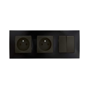 Legrand - Double prise électrique résidentielle et double interrupteur va-et-vient n° 5 avec cadre NILOE 250V noir