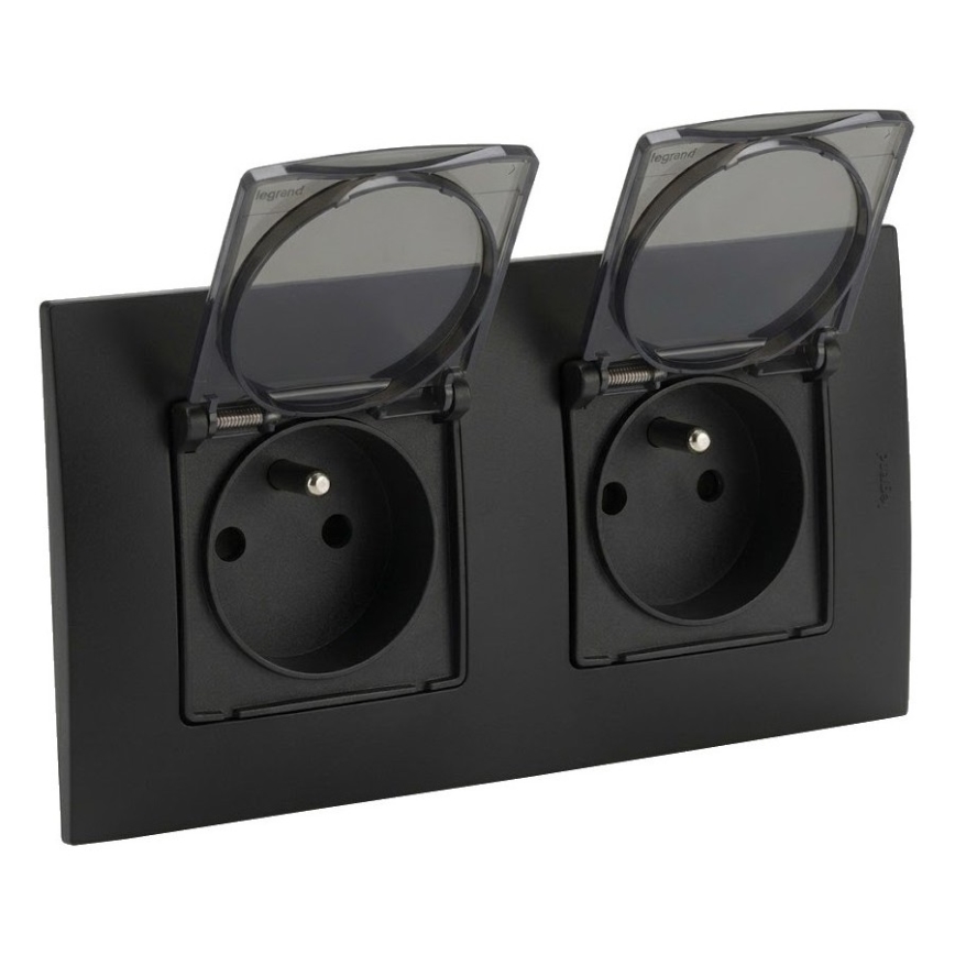 Legrand - Double prise extérieure NILOE 250V IP44 noire