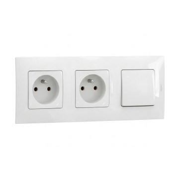 Legrand - Double prise pour usage domestique et interrupteur unipolaire n° 1 avec cadre NILOE 250V blanc
