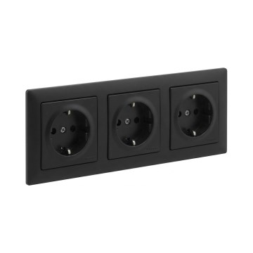 Legrand - Drievoudig SCHUKO-stopcontact voor huishoudelijk gebruik met afdekraam SUNO 250V zwart