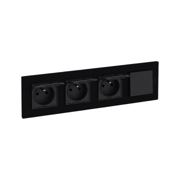 Legrand - Drievoudige wandcontactdoos en eenpolige schakelaar nr. 1 met afdekraam NILOE STEP 250V zwart