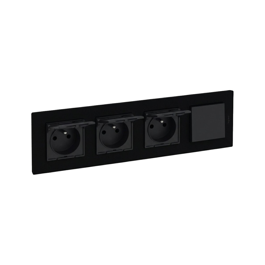 Legrand - Drievoudige wandcontactdoos en eenpolige schakelaar nr. 1 met afdekraam NILOE STEP 250V zwart