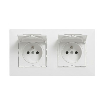Legrand - Dubbel buitenwandcontactdoos voor huishoudelijk gebruik met frame NILOE STEP 250V IP44 wit