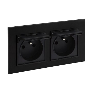 Legrand - Dubbele buitenwandcontactdoos met afdekraam NILOE STEP 250V IP44 zwart