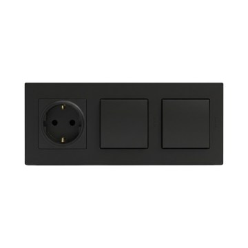 Legrand - Dubbele eenpolige schakelaar nr. 1 en huishoudelijk SCHUKO-stopcontact met afdekraam NELOE STEP 250V zwart