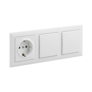 Legrand - Dubbele enkelpolige schakelaar nr. 1 en huishoudelijke SCHUKO-wandcontactdoos met SUNO-afdekraam 250V wit