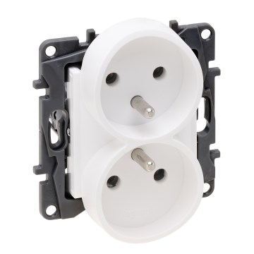 Legrand - Dubbele huishoudelijke wandcontactdoos zonder afdekraam 250V/16A NILOE STEP wit