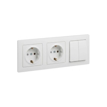 Legrand - Dubbele SCHUKO-wandcontactdoos en dubbele serieschakelaar nr. 5 met afdekraam SUNO 250V wit