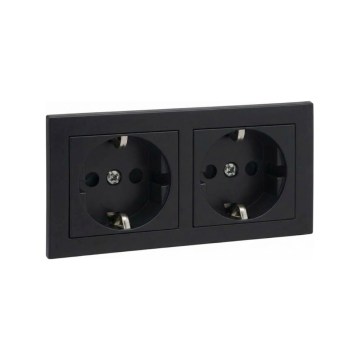 Legrand - Dubbele SCHUKO-wandcontactdoos met SUNO-afdekraam, 250 V, zwart