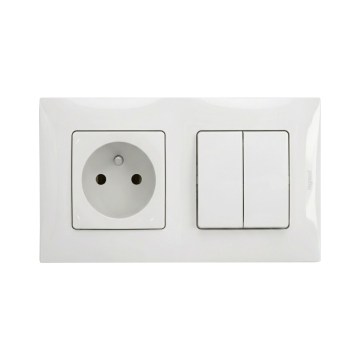 Legrand - Dubbele serie-schakelaar č. 5 en wandcontactdoos met afdekraam NILOE 250V wit