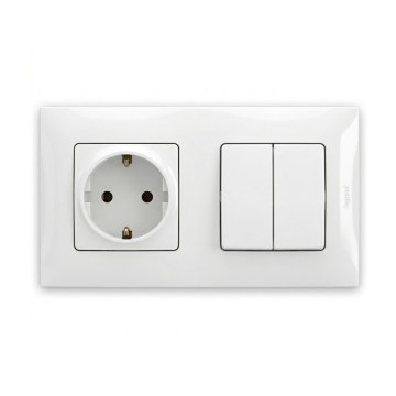 Legrand - Dubbele seriële schakelaar č. 5 en SCHUKO-stopcontact met NILOE-afdekraam 250V wit