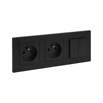 Legrand - Dubbele wandcontactdoos en dubbele serieschakelaar nr. 5 met afdekraam NILOE STEP 250V zwart