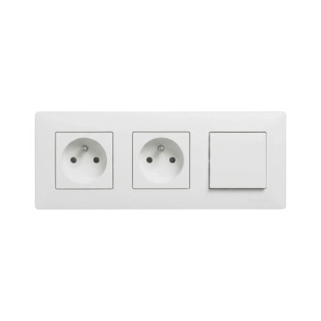 Legrand - Dubbele wandcontactdoos en enkelpolige schakelaar nr. 1 met afdekraam NILOE STEP 250V wit