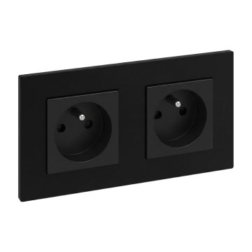Legrand - Dubbele wandcontactdoos met afdekraam NILOE STEP 250V zwart