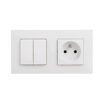 Legrand - huishoudelijk stopcontact en dubbele seriële schakelaar nr. 5 met afdekraam NILOE STEP 250V wit