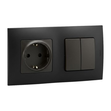 Legrand - Huishoudelijke SCHUKO-wandcontactdoos en dubbele serieschakelaar nr. 5 met NILOE-afdekraam 250 V zwart