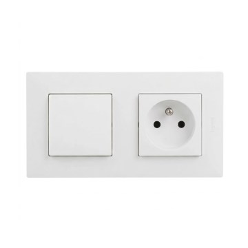 Legrand - Huishoudelijke wandcontactdoos en eenpolige schakelaar nr. 1 met afdekraam NILOE STEP 250V wit