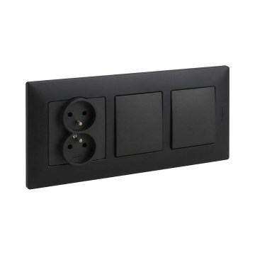 Legrand - Interrupteur double unipolaire n° 1 et prise double avec cadre NILOE 250V noir