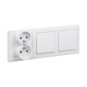 Legrand - Interrupteur double unipolaire n° 1 et prise double murale avec cadre SUNO 250V blanche