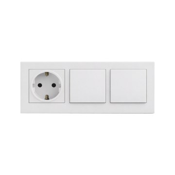 Legrand - Interrupteur unipolaire double n° 1 et prise murale domestique SCHUKO avec cadre NILOE STEP 250V blanc