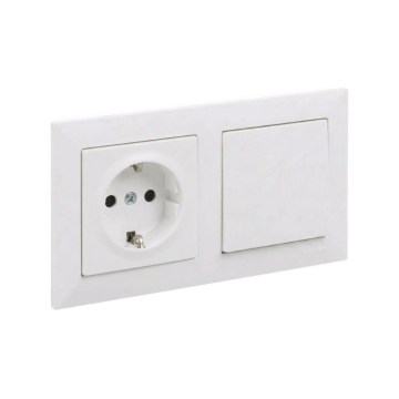 Legrand - Interrupteur unipolaire n° 1 et prise domestique SCHUKO avec cadre SUNO 250V blanc